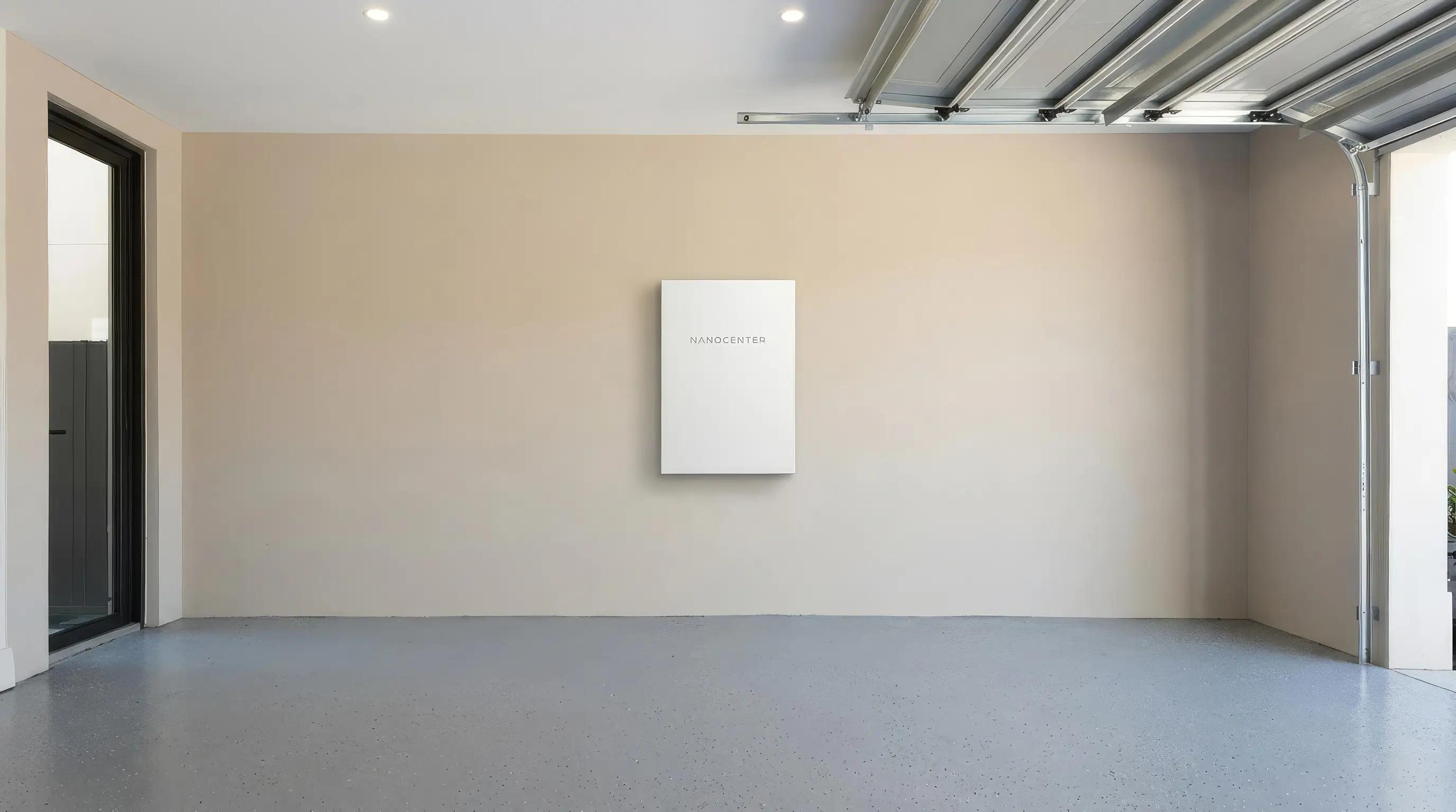A Nanocenter unit mounted on the wall inside a garage.